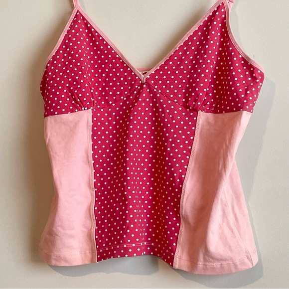 SOLD Lucky Brand Y2K Barbie Pink Polka Dot Cami Tank Color Block Sz L - Picture 3 of 5